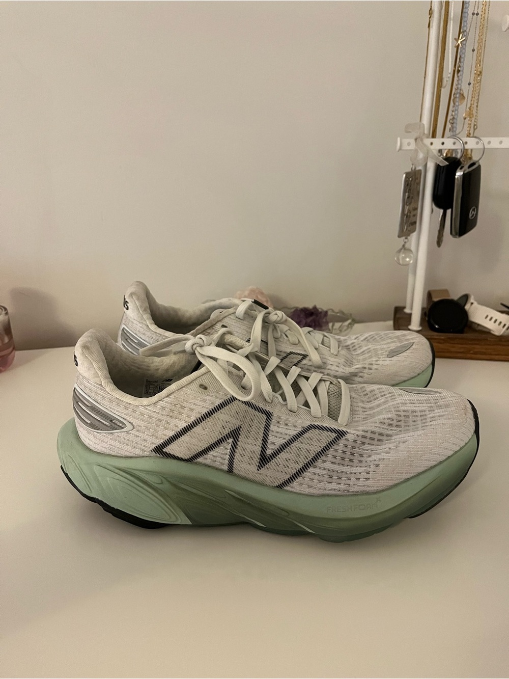 New Balance Women’s White and Mint Green Running Sneakers